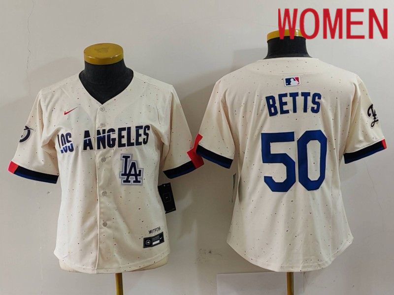 Women Los Angeles Dodgers #50 Betts Cream Fashion Nike Game MLB Jersey style 7035